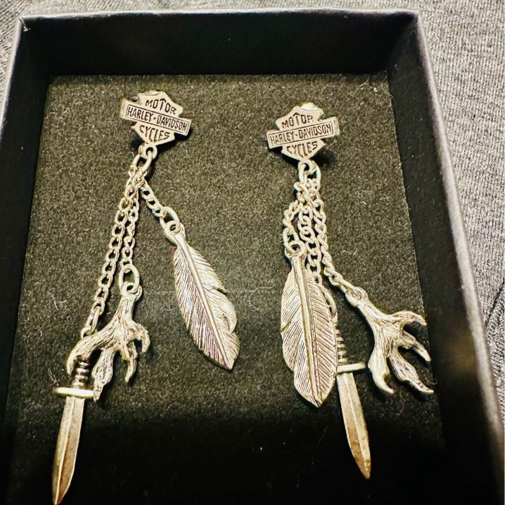 Harley-Davidson Silver Feather and Claw Earrings